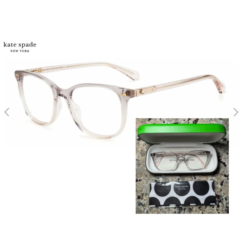 Kate Spade Joliet eyeglass frame Grey Pink + new green case + cleaning cloth